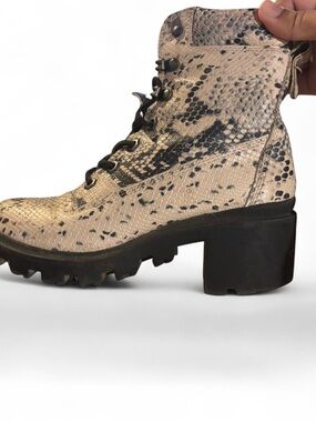 Lace-Up Chunky Heel Ankle Boot in white Snake Print